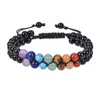 RWGSNB Bracelet Onyx Noir Naturel pour Homme Style Bohème Multicouches 7 Chakras Corde Tressée Réglable Perles Pierres Précieuses Reiki Yoga Cristal Bijoux Cadeaux