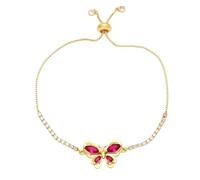 RWGSNB Bracelet Papillon pour Femmes Filles Plaqué Or Bracelet Ajustable Zircon Brillant Multicolore Pierre Naissance Bijou Fantaisie Cadeau Noël Ou D'Anniversaire Rouge