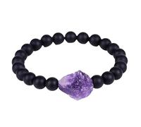 RWGSNB Bracelet Pierre Bracelet Onyx Noir Givré Naturel 8 Mm Bangles Améthyste Irrégulière Extensible Perles Précieuses Bijoux Cristal Cadeau Spirituel pour Homme