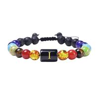 RWGSNB Bracelet Pierre Femme, Bracelet Cristaux Naturels Des 7 Chakras Avec Initiale Az Bangles Perles Fait Main Pierre Lave Tressée Bijoux Reiki Yoga Cadeau pour Femmes et Hommes Lettre I