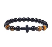 RWGSNB Bracelet Pierre Femme Bracelet Homme Perles Croix 8 Mm Onyx Noir Givré Naturel Extensible Croix Foi Pierres Précieuses Reiki Yoga Cristal Bijoux Cadeau Spirituel