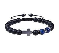 RWGSNB Bracelet Pierre Femme Bracelet Perles Croix Foi pour Homme 8 Mm Onyx Noir Givré Réglable Corde Tressée Œil Tigre Bijoux Cristal Reiki Yoga Cadeau Spirituel