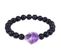 RWGSNB Bracelet Pierre Femme Bracelet Pierre Lave Noire Naturelle 8 Mm pour Homme Bangles Améthyste Irrégulière Extensible Perles Précieuses Reiki Yoga Cristal Bijoux Cadeau Spirituel