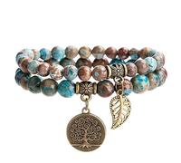 RWGSNB Bracelet Pierre Femme, Lot 2 Bracelets Chakra pour Femmes et Hommes Pierres Bangles Véritables Perles Avec Pendentif Arbre Vie Reiki Yoga Anxiété Bijoux Cristal Sodalite