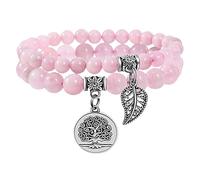 RWGSNB Bracelet Pierre Femme, Lot 2 Bracelets Chakra pour Femmes et Hommes Pierres Bangles Véritables Perles et Pendentif Arbre Vie Reiki Yoga Anxiété Bijoux Cristal Quartz Rose (Amour Soi)