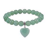 RWGSNB Bracelet Pierre Naturelle 8 Mm pour Femmes et Filles Délicat Bracelet Perles Pierres Précieuses Avec Pendentif Forme Cœur Extensible Bijoux Cristal Reiki Yoga Guérison Cadeaux Aventurine