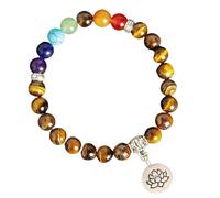RWGSNB Bracelet Pierre Naturelle, Bracelet 7 Chakras pour Femmes et Hommes Perles 8 Mm Pierres Véritables Soulagement L'Anxiété Avec Pendentif Lotus Pierres Énergétiques Bangles Yoga Bijoux Cri