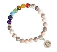 RWGSNB Bracelet Pierre Naturelle, Bracelet 7 Chakras pour Femmes et Hommes Perles 8 Mm Pierres Véritables Bangles Anti Anxiété Avec Pendentif Lotus Pierres Énergétiques Bangles Yoga Bijoux Cris