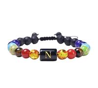 RWGSNB Bracelet Pierre Naturelle, Bracelet Cristaux Naturels Des 7 Chakras Avec Initiale Az Bangles Perles Fait Main Pierre Lave Tressée Bijoux Yoga Reiki Cadeau pour Femmes et Hommes Lettre N