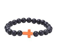 RWGSNB Bracelet Pierre Naturelle Bracelet Croix Foi pour Femmes Hommes Pierres Lave Noires Naturelles Extensibles Perles Inspirantes Bijoux Cristal Reiki Yoga Prière Baptême Cadeau