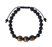 RWGSNB Bracelet Pierre Naturelle Bracelet Œil Tigre Naturel pour Homme Onyx Noir Givré Réglable Tressé Perles Précieuses Reiki Yoga Cristal Bijoux Cadeau Spirituel