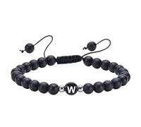 RWGSNB Bracelet Pierre Naturelle, Bracelet Initial pour Couples Perles D'Agate Noire Mate 6 Mm Bangles Pierres Précieuses Avec Lettre Az Corde Tressée Réglable Bangles Délicats Cristal Bijoux Ca