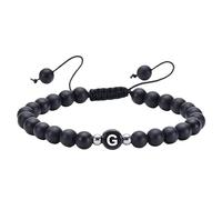 RWGSNB Bracelet Pierre Naturelle, Bracelet Initial pour Couples Perles D'Agate Noire Mate 6 Mm Bangles Pierres Précieuses Avec Lettre Az Corde Tressée Réglable Bangles Délicats Cristal Bijoux Ca