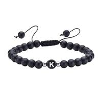 RWGSNB Bracelet Pierre Naturelle, Bracelet Initial pour Couples Perles D'Agate Noire Mate 6 Mm Bangles Pierres Précieuses Avec Lettre Az Corde Tressée Réglable Bangles Délicats Cristal Bijoux Ca