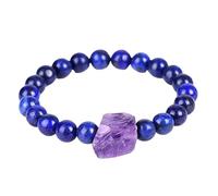 RWGSNB Bracelet Pierre Naturelle Bracelet Lapis-Lazuli Naturel 8 Mm pour Homme Femme Extensible Irrégulier Améthyste Perles Précieuses Idéal pour Le Reiki Le Yoga Bijoux Cristal Cadeau Spirituel