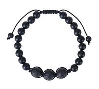 RWGSNB Bracelet Pierre Naturelle Bracelet Pierre Lave Noire Naturelle Onyx Noir Givré Réglable Corde Tressée Perles Précieuses Reiki Yoga Cristal Bijoux Cadeau Spirituel pour Homme