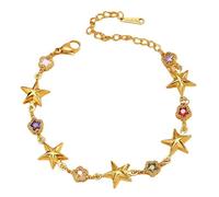 RWGSNB Bracelet Plaqué Or 18 Carats pour Femmes Filles Orné Zirconiums Cubiques Multicolores en Forme D'Étoile Brillante Fermoir Mousqueton Ajustable Chaîne Dorée Bracelet D'Amitié pour Femmes