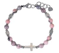 RWGSNB Bracelet Rhodonite Naturelle de 6 Mm pour Femmes Filles Délicat Bracelet Croisé Fermoir Mousqueton Réglable Perles Pierres Précieuses Bijoux Cristal Reiki Yoga Cadeaux