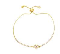 RWGSNB Bracelets Cœur pour Femmes Filles Bracelets Luxe Plaqués Or Ajustables Ornés Zircones Brillantes Multicolores Pierres Naissance Bijoux Fantaisie Cadeau Noël Ou D'Anniversaire Violet