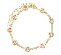 RWGSNB Bracelets Cœur pour Femmes Filles Style Bohème Plaqués Or Fermoir Mousqueton Ajustable Zircon Coloré Pierre Naissance Bijoux Fantaisie Cadeau Noël Ou D'Anniversaire Quartz Rose