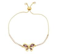 RWGSNB Bracelets Papillon pour Femme Bracelets Luxe Plaqués Or Ajustables À Glissière Ornés Cristaux Zircone Cubique Multicolores Brillants Bijoux Naissance Cadeau Noël Ou D'Anniversaire Violet