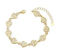 RWGSNB Bracelets Plaqués Or pour Femmes Filles Bracelets Cœur Fermoir Mousqueton Ajustable Chaîne Dorée Cristaux Zircon Brillants Bijoux D'Amour Éternel Cadeau Saint Valentin
