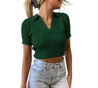 RWGSNB Debardeur Femme Chic et Élégant, Pulls Manches Courtes Femmes col V Polos Courts Maille Débardeurs D'Été Décontractés Blouses Maille Torsadée Couleurs Unies Jolis T-Shirts Un Rendez-V