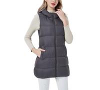 RWGSNB Doudoune À Capuche pour Femmes Gilet Corps Rembourré de Mi Longueur Veston en Duvet Sans Manches Gilet Matelassé Léger Fermeture Éclair Manteau D’Extérieur Décontracté Hiver Avec Poc