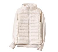 RWGSNB Doudoune Sans Manches Femme Gilet Matelassé D'Hiver Doudoune Légère Sans Manches À Fermeture Éclair Intégrale Coupe Ajustée Coupe Vent Avec Poche Blanc Taille M.