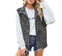 RWGSNB Femmes Gilet en Jean sans Manches, Gilet en Jean Gilet Femme Gilet Cowboy Ample Ouvert Devant Chemise Manteaux Gilet en Jean Veste en Jean Sans Manches Femme Avec Poches Noir Gris S