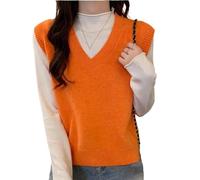 RWGSNB Gilet Pull sans Manches À Col en V pour Femmes Gilet Court Léger en Tricot Fin Pull Pull Gilets Tricots Décontractés Débardeur pour Dames Filles,Orange,M