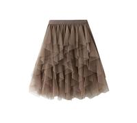 RWGSNB Jupe Tutu en Tulle pour Femme Mi-Longue À Volants et Superpositions Style Princesse Taille Haute Coupe Trapèze pour Fêtes d'anniversaire et Tenues Décontractées du Quotidien Marron Taill