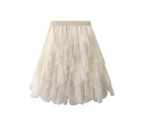 RWGSNB Jupe Tutu en Tulle pour Femme Mi-Longue À Volants et Superpositions Style Princesse Taille Haute Coupe Trapèze pour Fêtes d'anniversaire et Tenues Décontractées du Quotidien Marron Taill