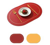 RWGSNB Napperons, Lot de 6 Sets de Table Sets de Table et Dessous de Verre en Cuir Double Face Lavables Sets de Table et Dessous de Verre en Cuir de Forme Ovale Sets de Table Résistants À la Chale