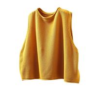 RWGSNB Pulls sans Manche Femme Gilet À col Rond pour Femme Coton Uni Gilet Maille Basique et Décontracté Vintage Pull sans Manches Maille Jaune Taille M