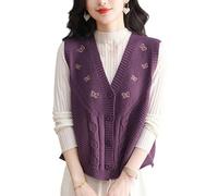 RWGSNB Pulls sans Manche Femme Gilet sans Manches en Laine Tricotée Femme Orné de Broderies Papillon Style Torsadé Élégant Gilet Pull pour Le Bureau Ou Une Tenue Décontractée Purple S