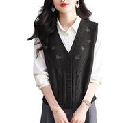 RWGSNB Pulls sans Manche Femme Gilet sans Manches en Laine Tricotée Femme Orné de Broderies Papillon Style Torsadé Élégant Gilet Pull pour Le Bureau Ou Une Tenue Décontractée Black XS
