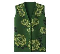RWGSNB Pulls sans Manche Femme Gilet Tricoté D'Âge Moyen Âgées Cardigan sans Manches pour Vieilles Dames Motif Floral Gilet Décontracté pour Grand Mère Haut en Tricot Chaud pour Femmes Vert S