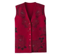 RWGSNB Pulls sans Manche Femme Gilet Tricoté D'Âge Moyen Âgées Cardigan sans Manches pour Vieilles Dames Motif Floral Gilet Décontracté pour Grand Mère Haut en Tricot Chaud pour Femmes Bordea