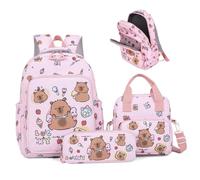 Rwigeboo 3pcs / Set Sac à Dos Capybara pour Les Enfants, Sac à Dos Kawaii Mignon avec Lunch et boîtier au Crayon, drôle de Sort de Dessin animé Voyage pour Ordinateur Portable