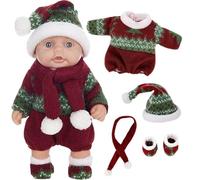 Rwigeboo Mini bébé poupées 10 Mignons de Noël Mini-poupées avec des articulations Mobiles Nouveau-nés réalistes Corps en Vinyle Doux poupée Debout avec des vêtements pour Les Enfants, Greenmini