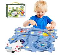 Rwigeboo Set de Piste de Coureur puzz, Set Piste Course DIY Kids, 4pcs 4, 7x4, 7 Pouces Plastic Puzzle Racer avec 1pc Jouet d'avion pour garçons Filles 3+ Vacances et Cadeaux d'anniversaire