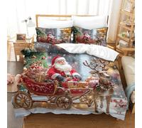 RWLOVJQZA 3D, Imprimé Noël Parure De Lit Microfibre Super Douce Et Respirante Sets De Housses De Couettes 3 Pièces avec Taies d'oreiller Single（140x200cm）