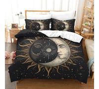RWLOVJQZA Imprimé 3D Soleil et Lune Parure De Lit Microfibre Super Douce Et Respirante Housses De Couettes 3 Pièces Et Taie d'oreiller King（220x240cm）