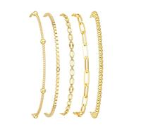 RWQIAN 5pcs bracelets set empilables pour femmes Bracelet étanche en acier inoxydable plaqué or 14K, ajustables - Bijoux pour femmes et filles