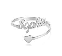 RWQIAN Bague Personnalisé Mme Bague Nom Ajustable en Forme de Coeur Cadeau Anniversaire Saint Valentin Argent/d'or/Or Rose