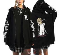RWRAPS Anime Death Note Sweatshirt à Fermeture éclair Manga Japonais Graphique Unisexe Sweat à Capuche zippé Veste Décontracté Manches Longues Streetwear Manteau
