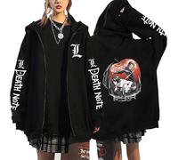 RWRAPS Anime Death Note Sweatshirt à Fermeture éclair Manga Japonais Graphique Unisexe Sweat à Capuche zippé Veste Décontracté Manches Longues Streetwear Manteau