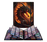 RWUTYTIUL Classeur à 9 poches pour cartes à collectionner avec 900 poches latérales en cuir extensible pour jeux de sport, MTG, JCC et dragon de flamme