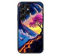 RWUTYTIUL Coque pour Samsung Galaxy S22 Ultra 5G 6,8", coque de protection intégrale en TPU souple et résistant aux chocs pour homme et femme, fleurs de cerisier volcaniques